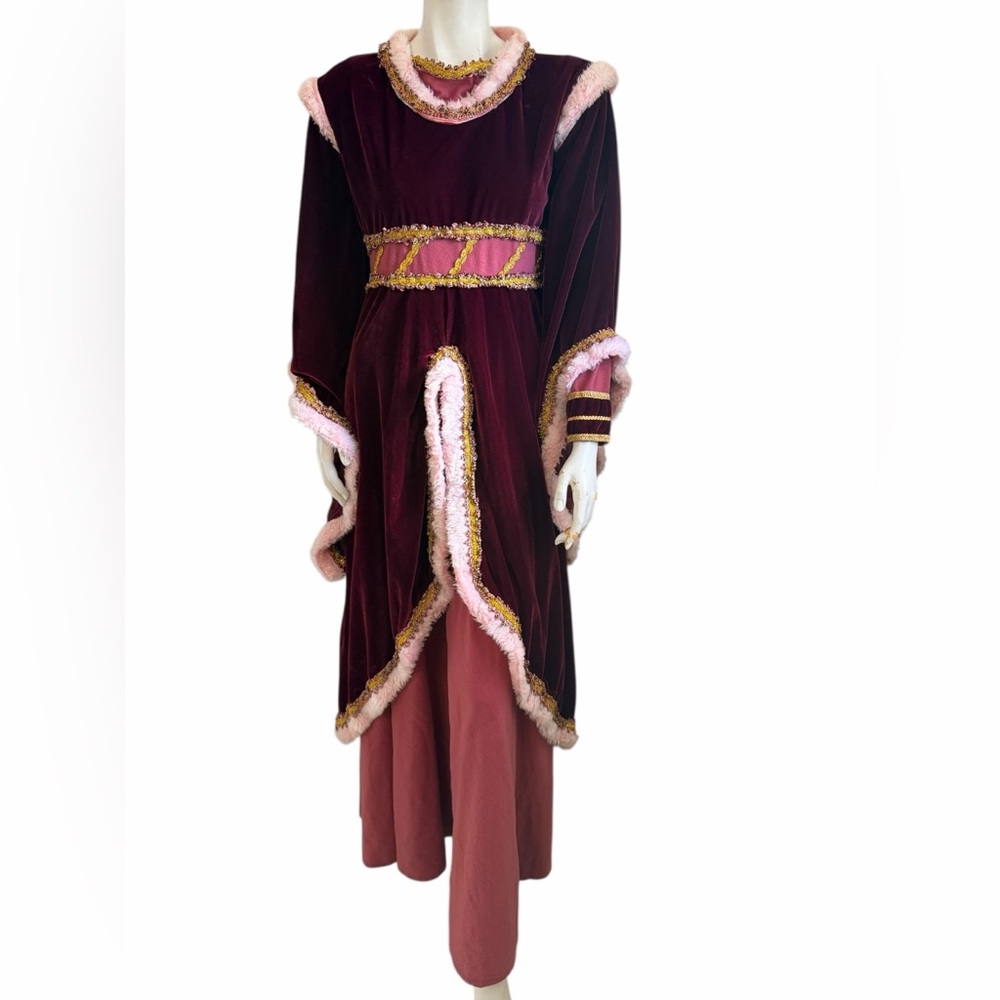 Elegant Burgundy and Pink Vintage Queen Dress Costume Made in Spain Size Medium